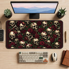 Skulls and Burgundy Roses desk mat — product mockup 2