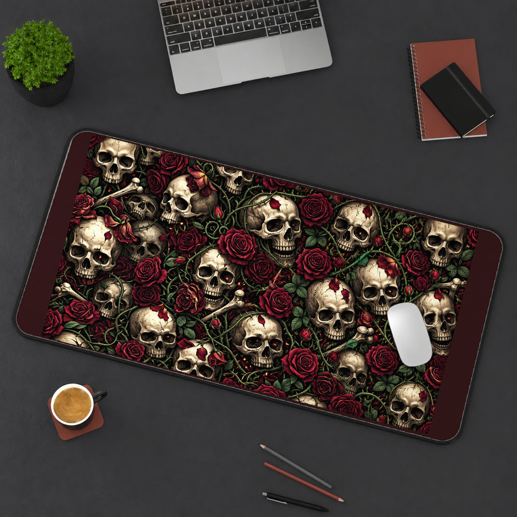 Skulls and Burgundy Roses desk mat — product mockup 3