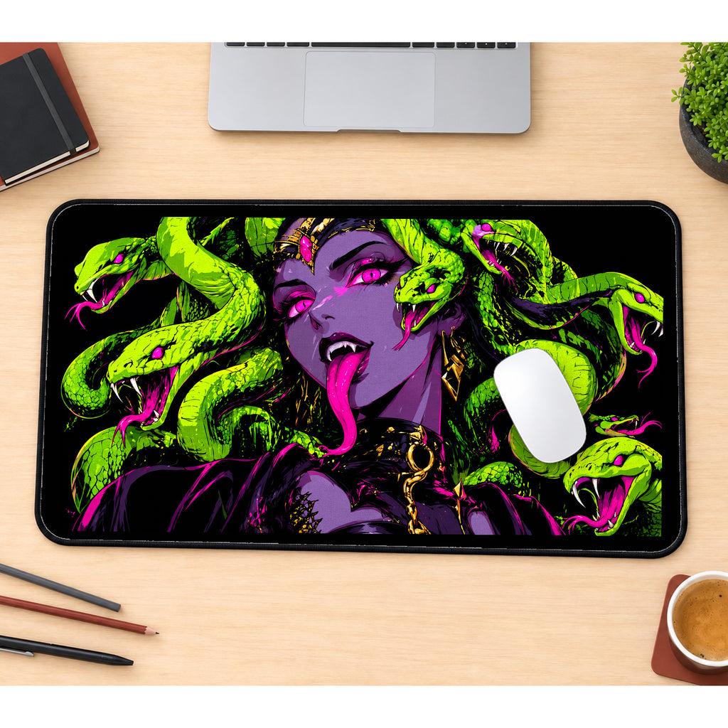 Neon Serpent Gorgon desk mat — product mockup 1