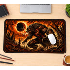 Werewolf Beneath a Fiery Eclipse desk mat — product mockup 1