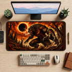 Werewolf Beneath a Fiery Eclipse desk mat — product mockup 2