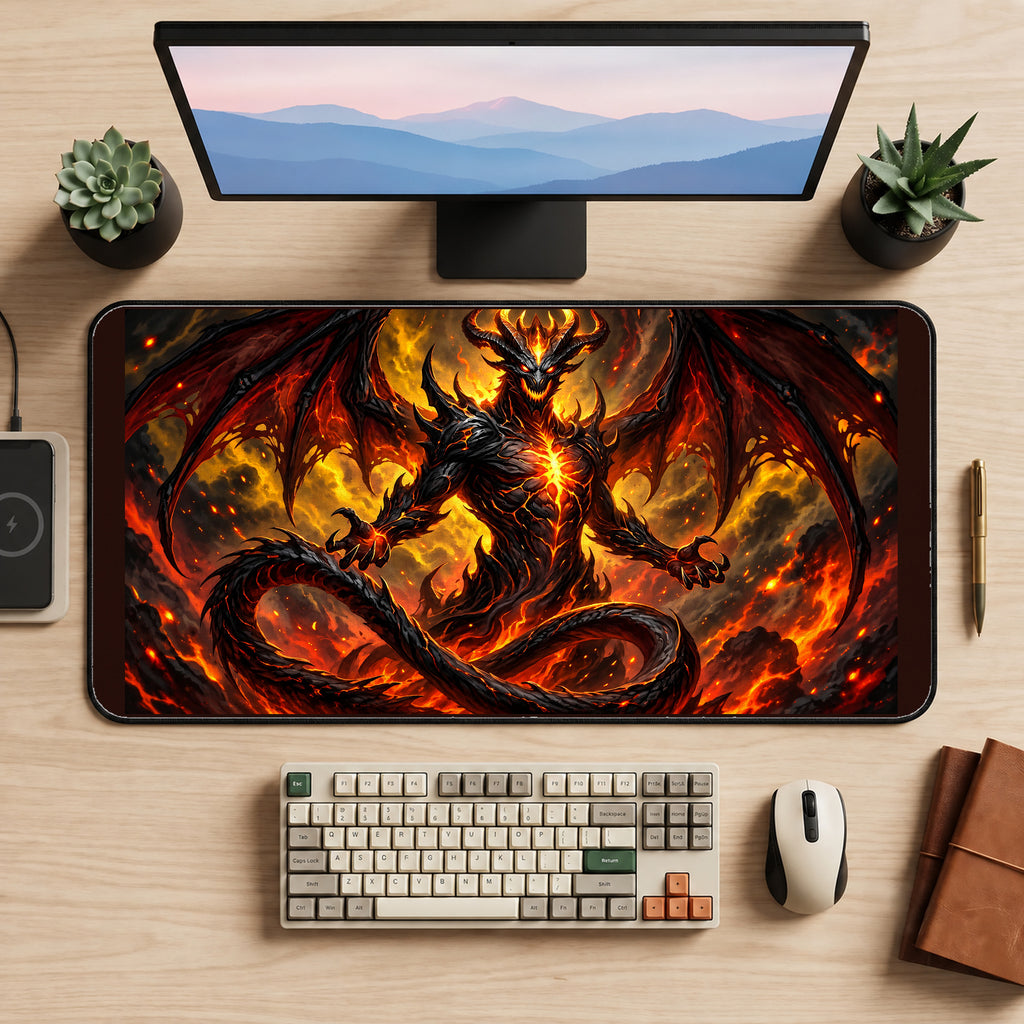 Fiery Winged Demon desk mat — product mockup 2
