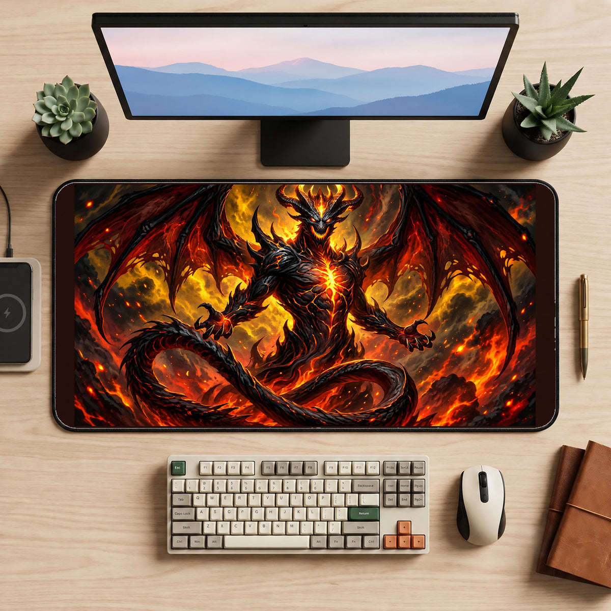 Fiery Winged Demon desk mat — product mockup 2