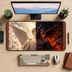 Angel and Demon Duality desk mat — product mockup 2
