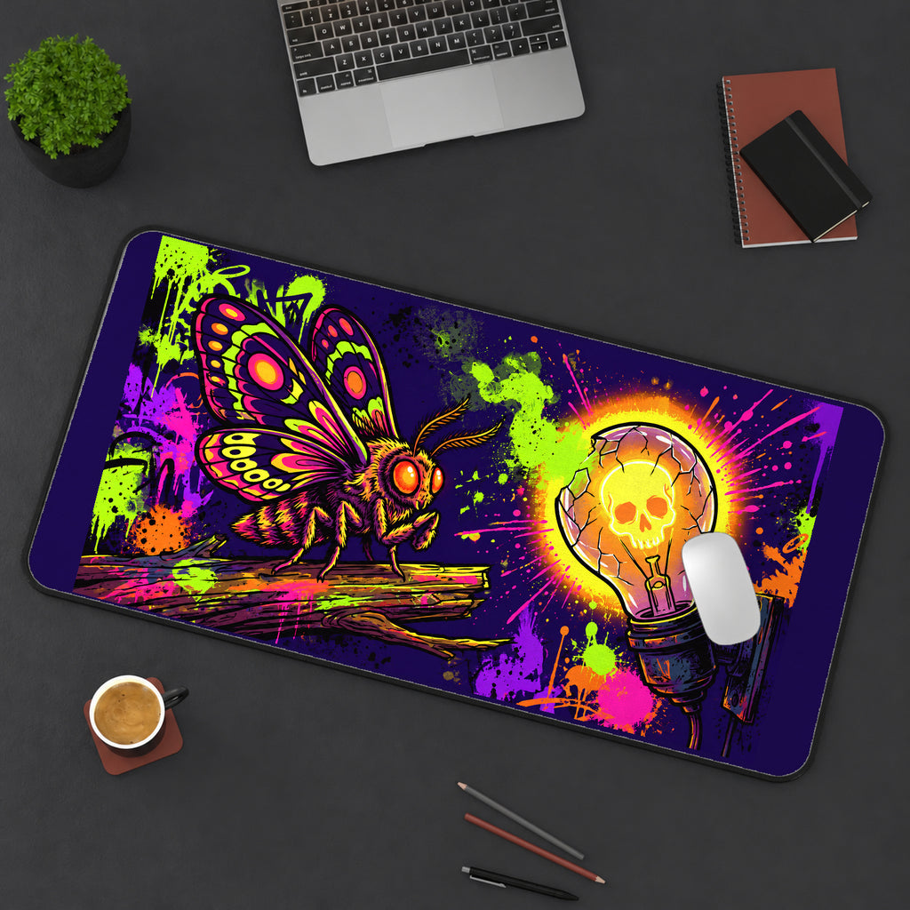 Neon Moth and Skull Bulb desk mat — product mockup 3