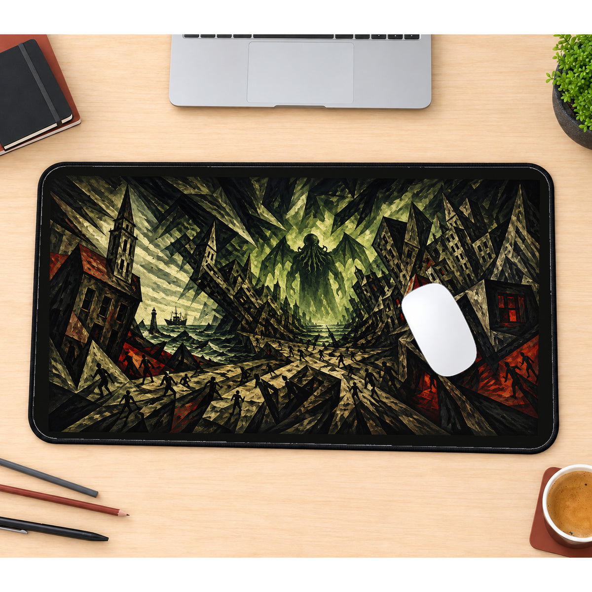 Shattered City and Sea Monster desk mat — product mockup 1