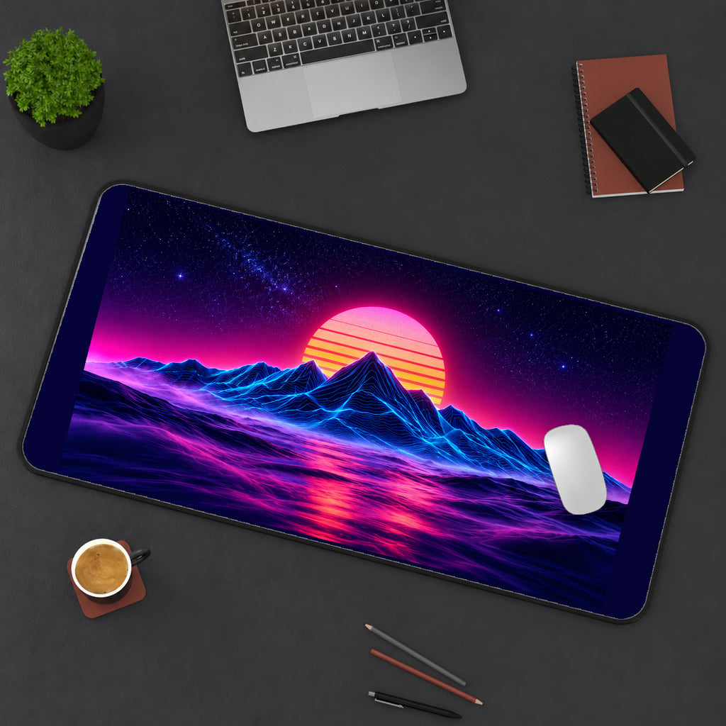 Neon Mountains and Sunset desk mat — product mockup 3