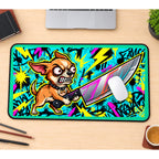 Chihuahua with an Oversized Knife desk mat — product mockup 1