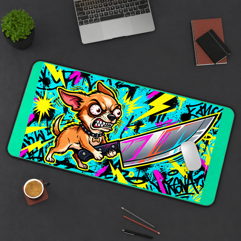 Chihuahua with an Oversized Knife desk mat — product mockup 3