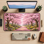 Pink Cherry Blossom Path desk mat — product mockup 2