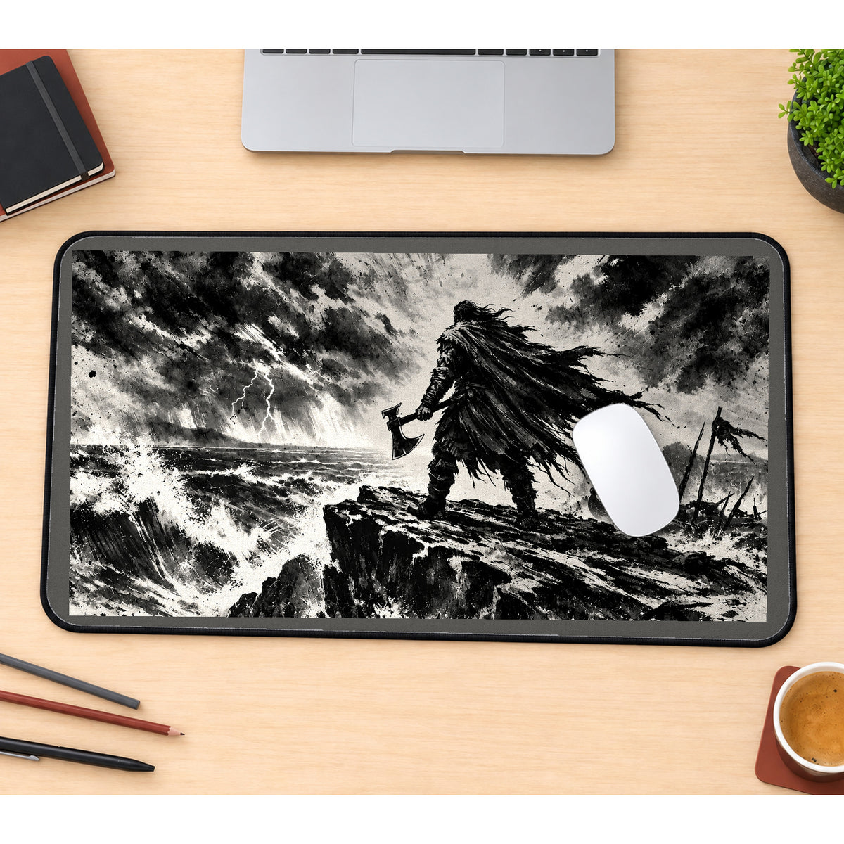 Viking Above Stormy Seas desk mat — product mockup 1