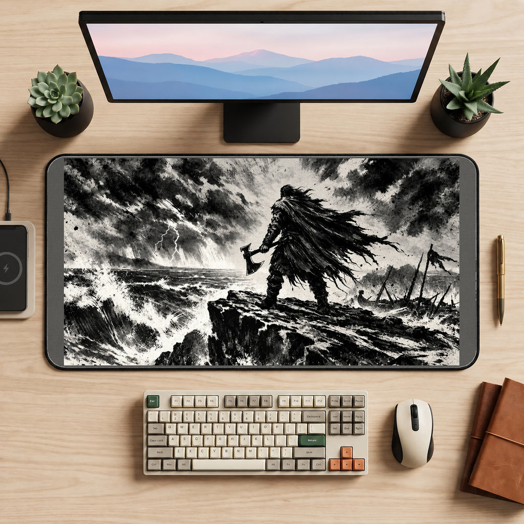 Viking Above Stormy Seas desk mat — product mockup 2