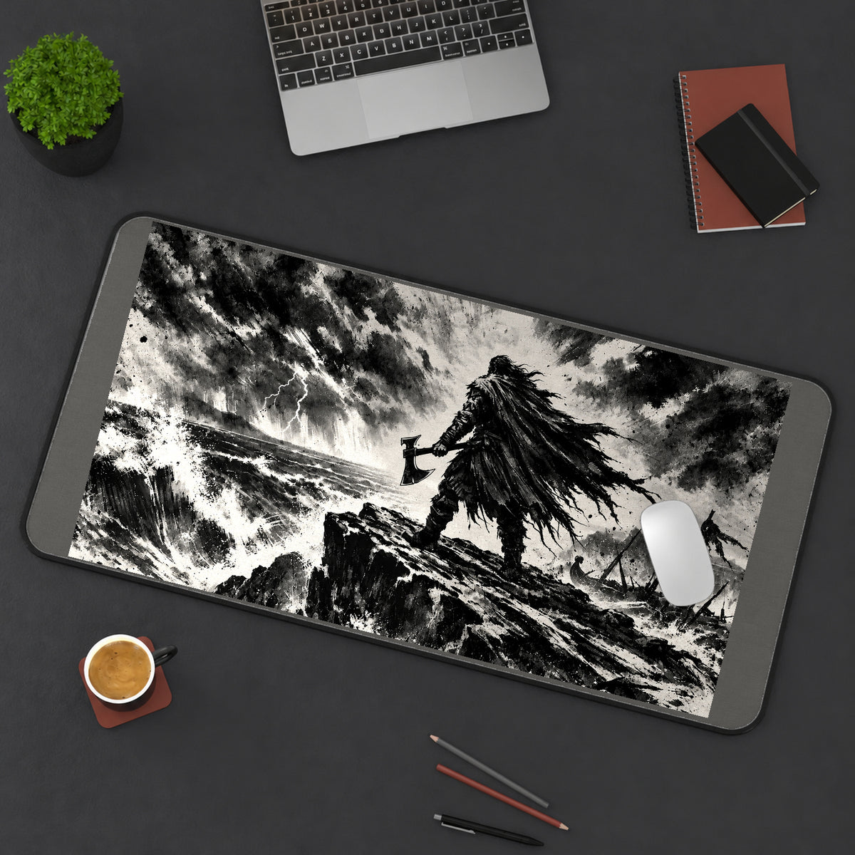 Viking Above Stormy Seas desk mat — product mockup 3