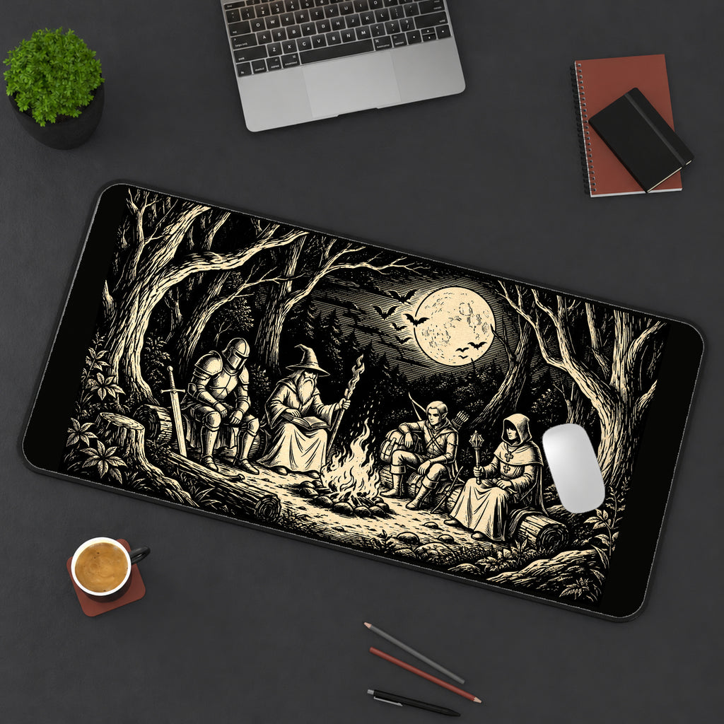 Adventurers Around a Campfire desk mat — product mockup 3
