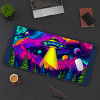 UFO Above Neon Mountains desk mat — product mockup 3