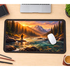 Angler in a Mountain River desk mat — product mockup 1