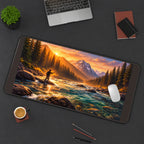 Angler in a Mountain River desk mat — product mockup 3