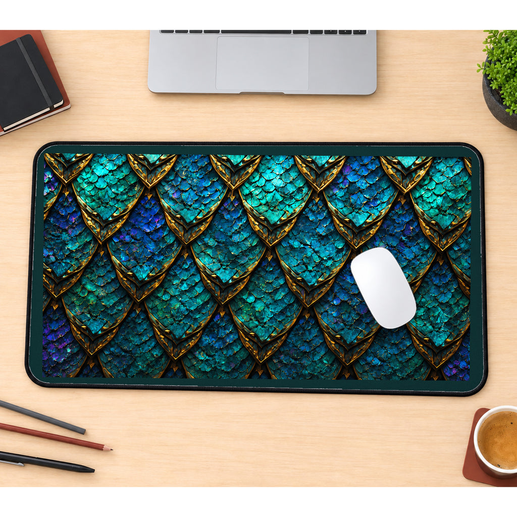 Teal and Gold Dragon Scales desk mat — product mockup 1