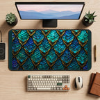 Teal and Gold Dragon Scales desk mat — product mockup 2