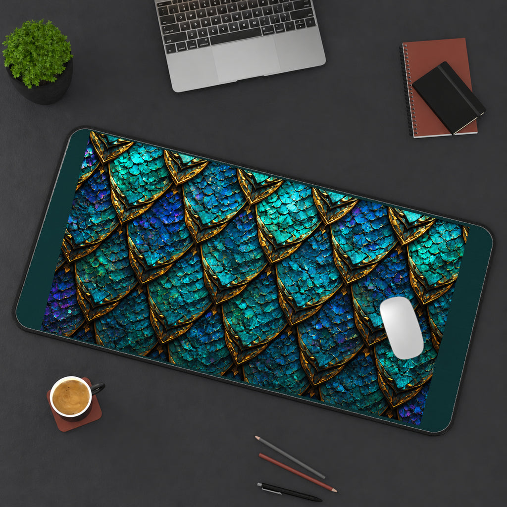 Teal and Gold Dragon Scales desk mat — product mockup 3