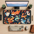 Fire Foxes and Playful Dragons desk mat — product mockup 2