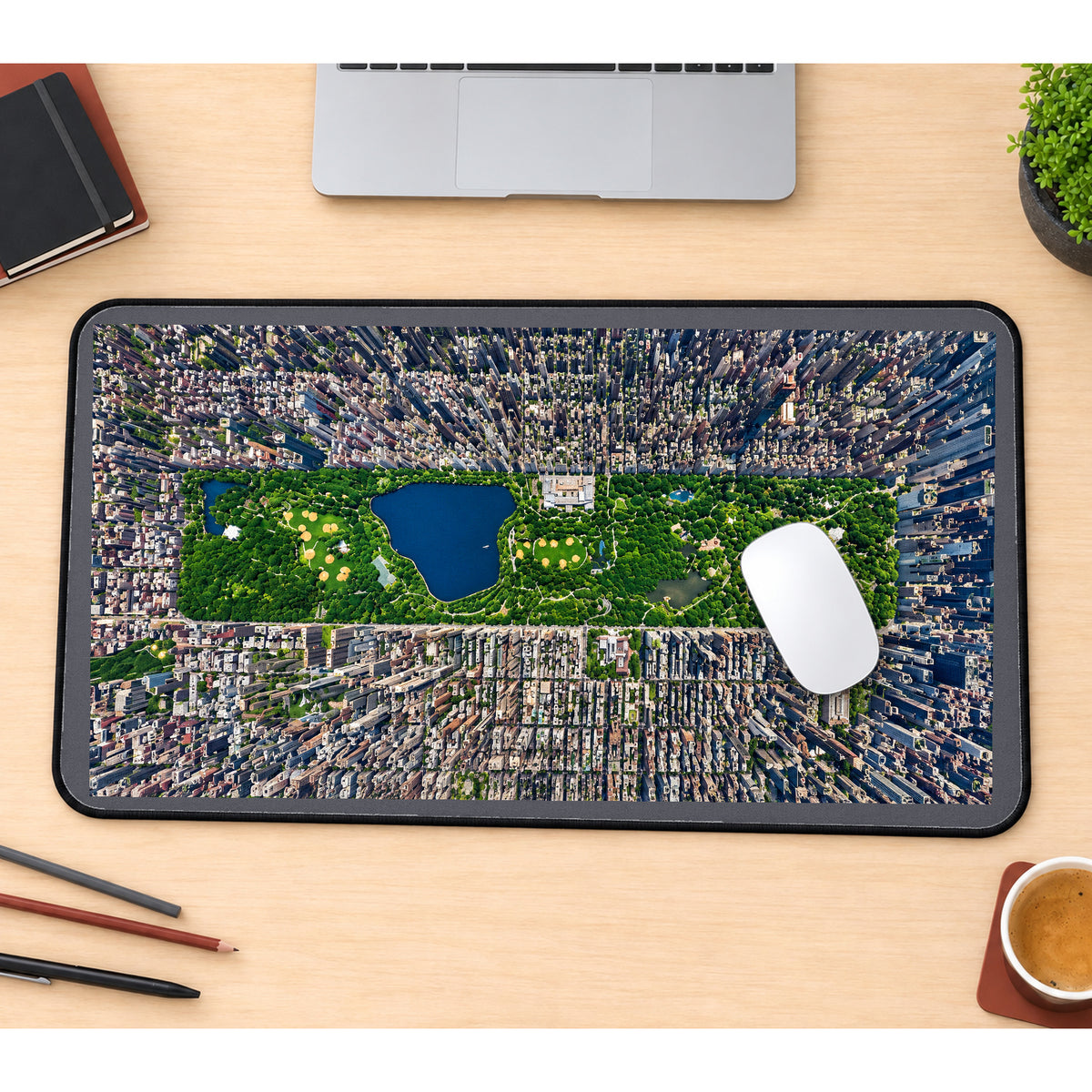 Central Park from Above desk mat — product mockup 1