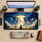 Cats Beneath a Flying Saucer desk mat — product mockup 2