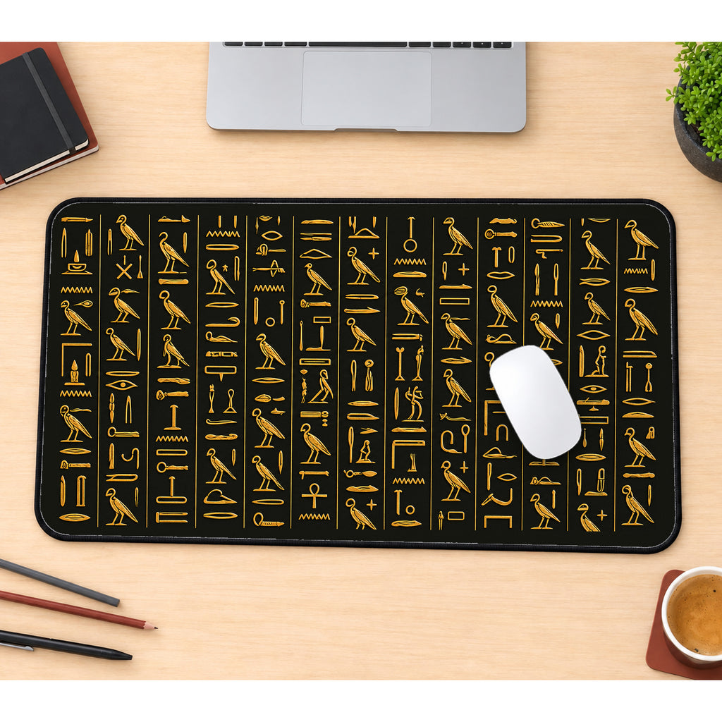 Golden Egyptian Hieroglyphs desk mat — product mockup 1