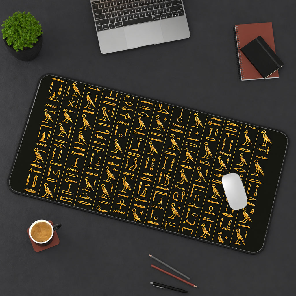 Golden Egyptian Hieroglyphs desk mat — product mockup 3