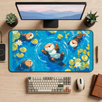Otters Floating with Lily Pads desk mat — product mockup 2