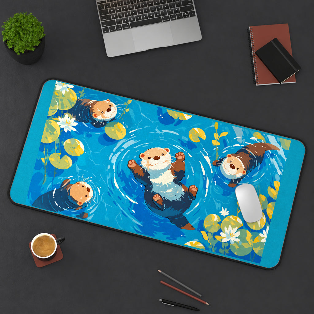 Otters Floating with Lily Pads desk mat — product mockup 3