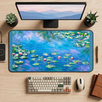 Blue Pond with Water Lilies desk mat — product mockup 2