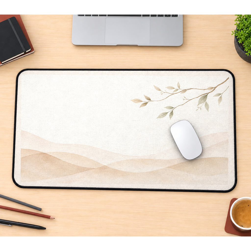 Beige Hills and Delicate Branch desk mat — product mockup 1