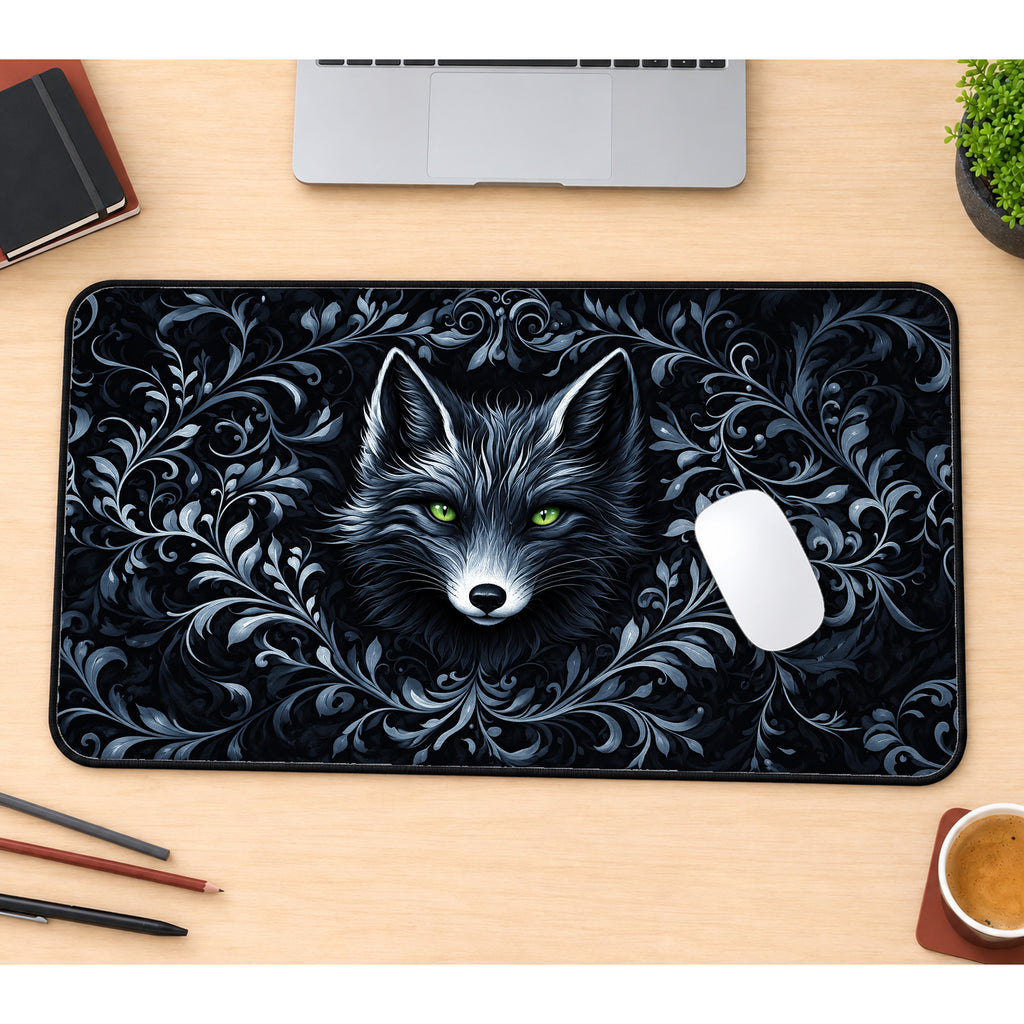 Midnight Black Fox Desk Mat — product mockup 1