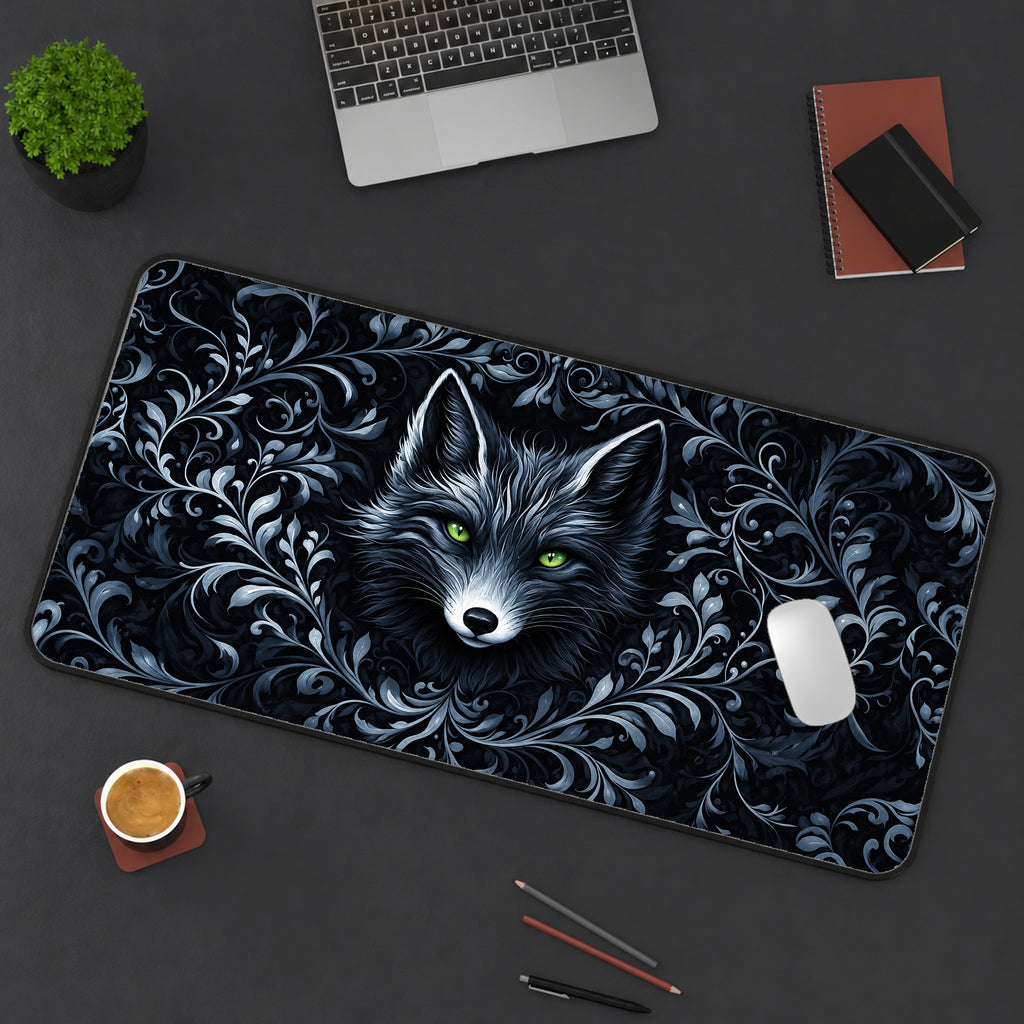 Midnight Black Fox Desk Mat — product mockup 3