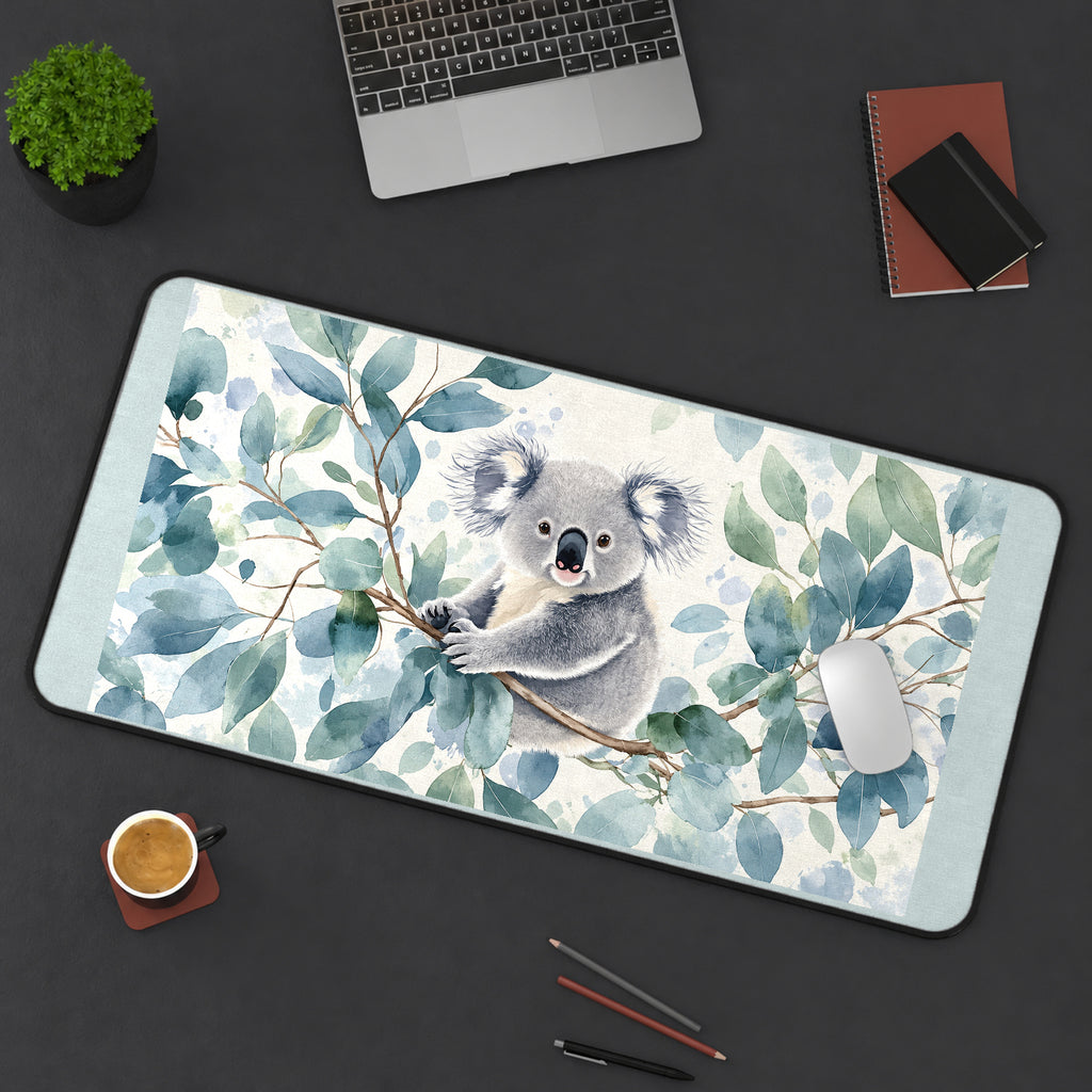 Koala among Eucalyptus Leaves desk mat — product mockup 3