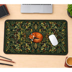 Sleeping Fox in a Leafy Wreath desk mat — product mockup 1