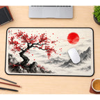 Red Sun and Blossom Tree desk mat — product mockup 1