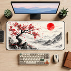 Red Sun and Blossom Tree desk mat — product mockup 2