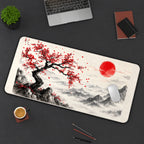 Red Sun and Blossom Tree desk mat — product mockup 3