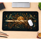 Ornate Sword and Golden Leaves desk mat — product mockup 1