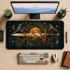Ornate Sword and Golden Leaves desk mat — product mockup 2
