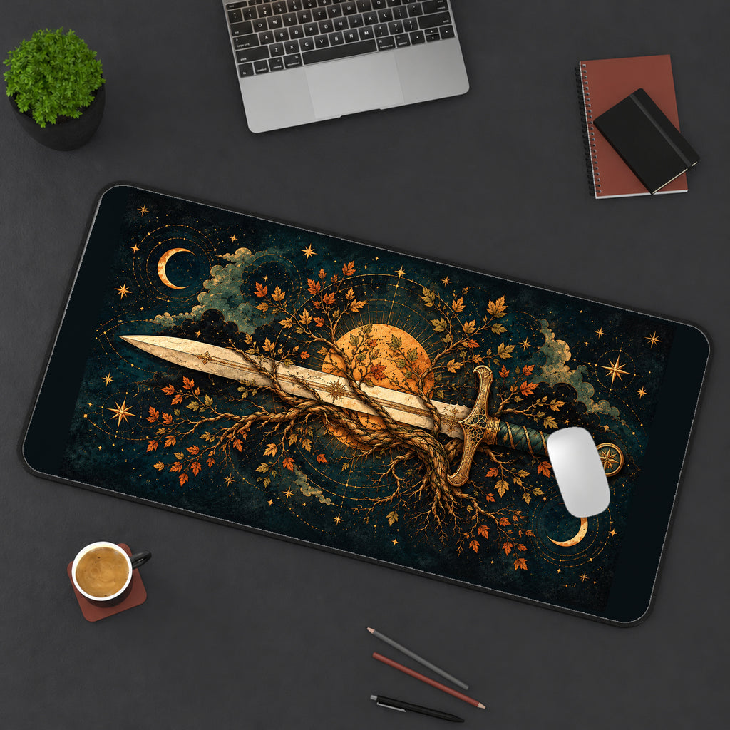 Ornate Sword and Golden Leaves desk mat — product mockup 3