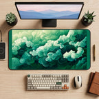 Mint and Emerald Cloud Swirls desk mat — product mockup 2