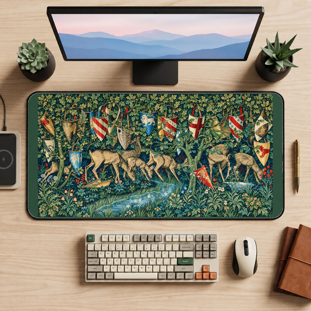 Medieval Deer and Heraldry desk mat — product mockup 2
