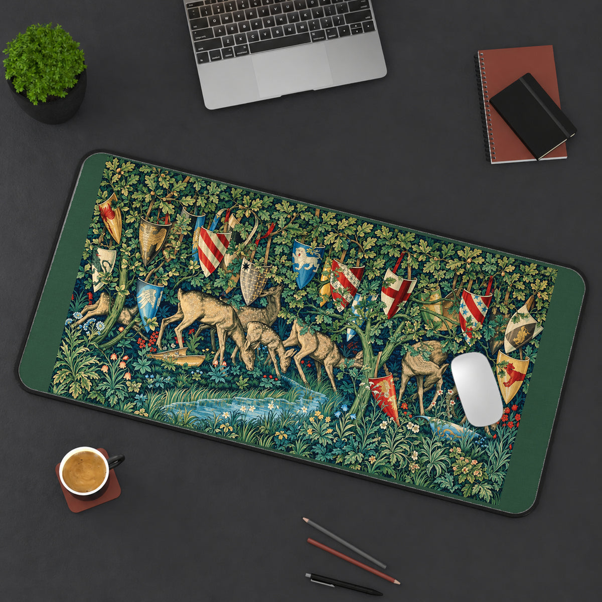 Medieval Deer and Heraldry desk mat — product mockup 3