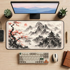 Misty Peaks and Lakeside Pagoda desk mat — product mockup 2