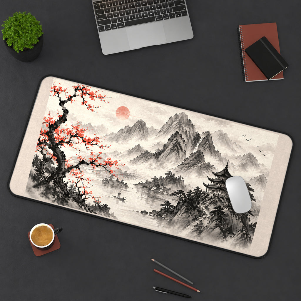 Misty Peaks and Lakeside Pagoda desk mat — product mockup 3