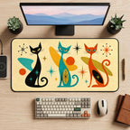 Three Atomic Era Cats desk mat — product mockup 2