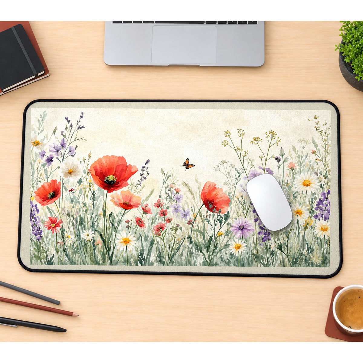 Poppies and Meadow Daisies desk mat — product mockup 1